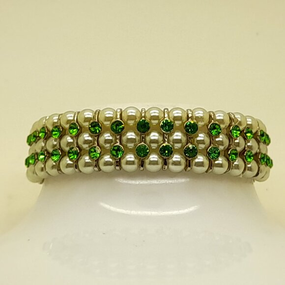 Gorgeous 6mm green Glass pearl Multi-Strand with ab Stretch fashion Bracelets - Picture 3 of 6